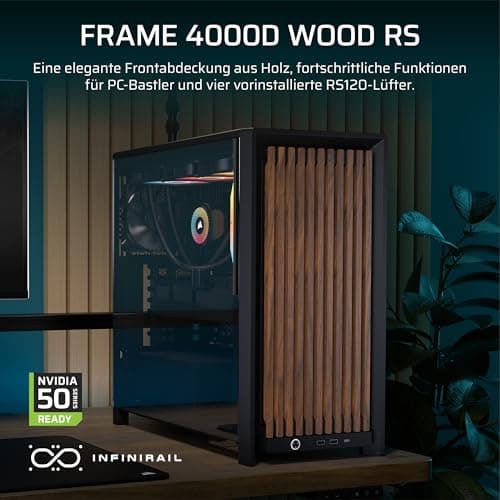 CORSAIR Frame 4000D Wood RS Mid-Tower-ATX-PC-Gehäuse – Schwarz & Walnuss | Modulares, Holzfrontpanel, 4x RS120 PWM-Lüfter Enthalten, InfiniRail-Lüfterhalterungssystem, GPU-Anti-Sag-Stabilisierungsarm Bild 3