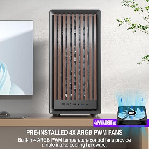 FOIFKIN M1 PC-Gehäuse ATX mit 4 PWM ARGB-Lüftern, Front aus Walnussholz,Computer Gehäuse Mid-Tower,Hoher Luftstrom,240mm Kühlerunterstützung,ATX-Gehäuse Schwarz,Gaming PC-Gehäuse,Type-C(Schwarz, M1) M1 Schwarz Bild 6