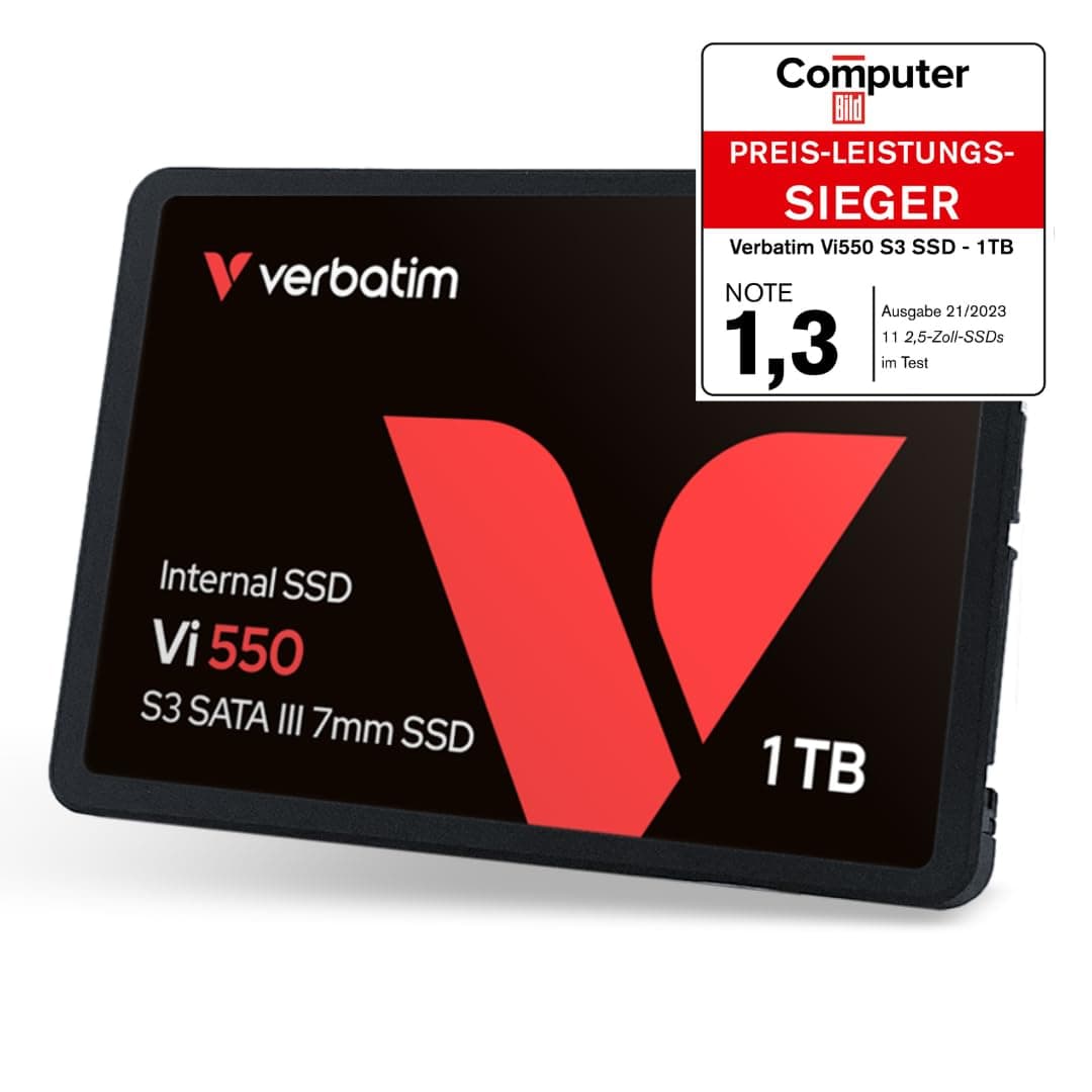 Verbatim Vi550 S3 SSD 1 TB, internes 2,5" SATA III SSD-Laufwerk mit 3D-NAND-Technologie, bis zu 550 MB/s Lesegeschwindigkeit, ideal für PC und Notebook, schwarz Bild 7
