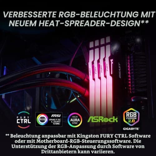 Kingston FURY Beast Schwarz RGB EXPO 64GB (2x32GB) 6000MT/s DDR5 CL36 DIMM Desktop Gaming Speicher Kit mit 2 - KF560C36BBEAK2-64 Schwarz 64GB Kit mit 2 AMD EXPO-Intel XMP Bild 6