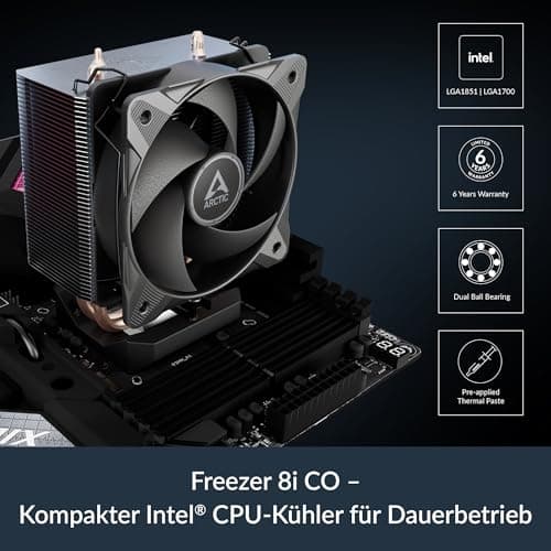 ARCTIC Freezer 8i CO - Kompakter CPU Kühler für Intel für den Dauerbetrieb, Intel LGA1851 & LGA1700, 100mm PWM-Lüfter, voraufgetragene MX-6 Wärmeleitpaste, Doppeltes Kugellager Bild 3