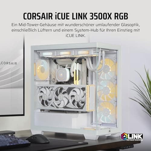 CORSAIR iCUE LINK 3500X RGB Mid-Tower ATX PC-Gehäuse - Gehärtetes Panorama-Glas - Umgekehrte Verbindung Motherboard-Kompatibel - 3x CORSAIR iCUE LINK RX120 RGB-Lüfter Im Lieferumfang Enthalten - Weiß iCUE LINK RGB Weiß Bild 3