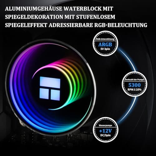 Thermalright Frozen Notte 360 Schwarzer Argb V2 Wasserkühlung CPU-Kühler,360 Spezifikation CPU Flüssigkühler,doppelte PWM-Lüfter,S-FDB-Lager,geeignet für AM4/AM5,Intel LGA 1851/1700/115x/1200/2011 360mm Black Bild 8