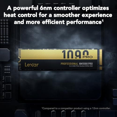Lexar NM1090 PRO 1 TB PCIe Gen5 NVMe M.2 2280 interne SSD bis zu 14000/10000 MB/s Lese/Schreiben, fortschrittliches thermisches Steuerungsdesign, kompatibel mit Direktspeicher, für Gamer und NM1090 PRO 1TB Bild 6