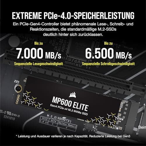 CORSAIR MP600 ELITE 4TB M.2 PCIe Gen4 x4 NVMe SSD – M.2 2280 – Bis zu 7.000MB/Sek. Sequentielles Lesen – High–Density 3D TLC NAND – Für Desktops und Laptops – Schwarz Ohne Heatspreader 4TB Bild 4
