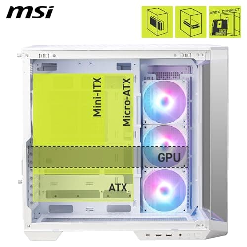 MSI MAG PANO 100R PZ Weiß ATX PC-Gehäuse - ATX-Kapazität & Back-Connect Mainboard Unterstützung, Vertikale GPU-Halterung, GPU-Halterung, Staubfilter, Doppelkammer, USB 20Gbps Typ-C Bild 8