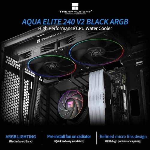 Thermalright AQUA ELITE 240 ARGB V2 CPU Wasserkühler, 240 Aio CPU Kühler,2 x120mm PWM Lüfter,S-FDB Lager,ARGB Fine Aperture Effect, für AMD/AM4/AM5,Intel LGA1150/1151/1200/1700/1851 Bild 4