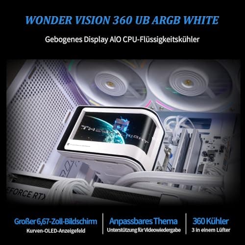 Thermalright TR Wonder Vision 360 UB ARGB Weißer CPU-Wasserkühler,6,67-Zoll magnetisch gekrümmter Bildschirm mit 2400x1080 Auflösung, AMOLED-Bildschirm, flüssiger CPU-Kühler für AM4/AM5,lga1700/1851 Weiß-WV360 UB ARGB WHITE Bild 5