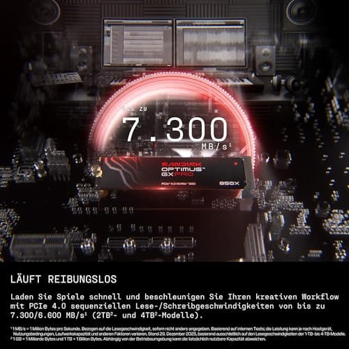 SANDISK Optimus GX PRO 850X NVMe SSD 8 TB (bis zu 7.200/6.600 MB/ssequentielles Lesen/Schreiben, M.2 2280, PCIe 4.0, bis zu 4.800 TBW) Gaming-Speichererweiterung, leistungsstarke interne SSD Non Heatsink 8 TB Bild 5