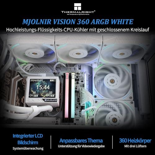 Thermalright Mjolnir Vision 360 ARGB Weiß-360mm AIO CPU-Flüssigkeitskühler, IPS LCD-Bildschirm mit 320*240 Auflösung, für AM4/AM5 und LGA1700/1851,'3.5 Zoll'Magnet-Absorber LCD-Bildschirm für Bilder MV360 ARGB White Bild 4