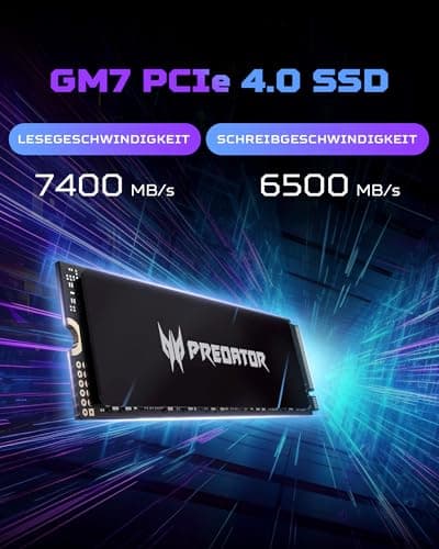Acer Predator GM7 1TB M.2 NVMe SSD PCIe 4.0 - Lesegeschwindigkeit bis zu 7400 MB/s - TLC NAND Flash -Professionelle Gaming Interne Festplatte für PC, Laptop & PS5 Bild 4