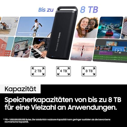 Samsung Portable SSD T5 EVO, 8 TB, USB 3.2 Gen. 1, 460 MB/s Lesen, 460 MB/s Schreiben, Externe Festplatte für Mac, PC, Android, Smart TVs und Spielkonsolen, Inkl. USB-C-Kabel, MU-PH8T0S/EU Bild 8