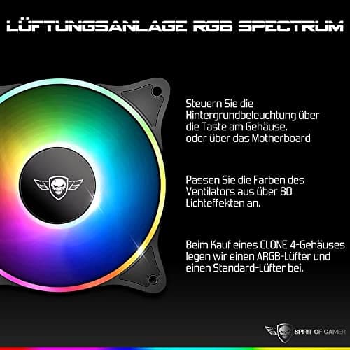 SPIRIT OF GAMER - CLONE 4 - PC Gehäuse RGB mit Durchsichtiger Wand Aus Gehärtetem Glas - Erstellen Sie Ihren Gaming PC - Tower Mittel Kompatibel ATX/MATX/ITX - 2 Lüfter Adressierbar 120mm Enthalten Bild 6