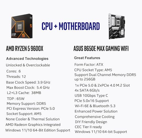 MICRO CENTER AMD Ryzen 5 9600X CPU Prozessor Bundle mit ASUS B650E MAX Gaming WiFi AM5 ATX Motherboard (DDR5, PCIe 5.0, 3X M.2, Wi-Fi 6E) AMD Ryzen 5 9600X+ ASUS B650E MAX Gaming WiFi Bild 4