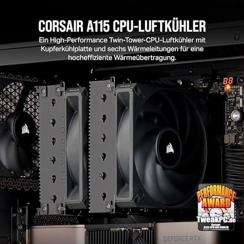 Corsair A115 Hochleistungs-Tower-CPU-Luftkühler - Slide-and-Lock-Lüfterhalterung - Zwei AF140 Elite-Lüfter Vorinstallierte Wärmeleitpaste - Schwarz Bild 4
