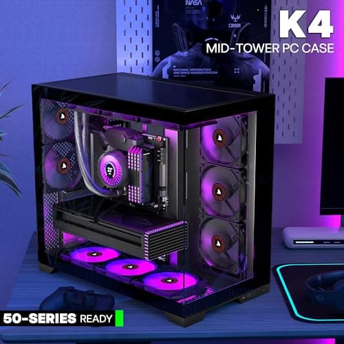 KEDIERS PC Gehäuse - vorinstallierte 5-Lüfter, ATX Mid Tower Gaming Gehäuse, Computergehäuse mit öffnendem Seitenteil aus gehärtetem Glas Schwarz G500 Bild 4