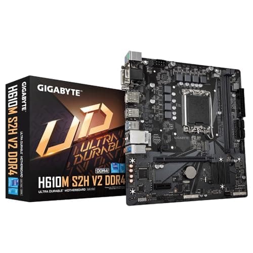 GIGABYTE H610M S2H V2 DDR4 Mainboard - Unterstützt Intel Core Prozessoren 14th CPUs, 6+1+1 Hybrid Phases Digital VRM, up to 3200MHz DDR4 (OC), 1xPCIe 3.0 M.2, GbE LAN, USB 3.2 Gen 1