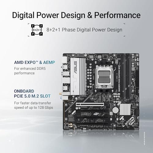 ASUS B650EM MAX Gaming WiFi AMD B650 mATX Motherboard, DDR5, PCIe 5.0 Ready, 3X M.2 Slots, WiFi6, 1GB Ethernet, DisplayPort, HDMI, Rear USB 10Gbps Type-A & Type-C Ports, BIOS Flashback, Aura Sync Bild 4