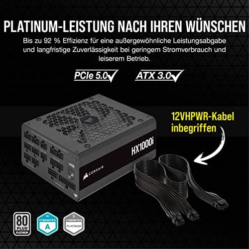 Corsair HX1000i, Vollmodulares, Extrem Geräuscharmes ATX-Netzteil, ATX 3.1 & PCIe 5.1, iCUE Software, 80 Plus Platinum-Effizienz, Schwarz 1000 Watts Bild 8