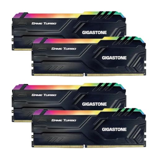 【RGB RAM DDR5】GIGASTONE Game Turbo 16GBx4 (64GB Kit) DDR5 5600MHz PC5-44800 CL 40-40-40-76 Intel XMP 3.0 AMD EXPO 1.2V UDIMM 288pin unbuffered non-ECC Desktop hohe Leistung Speicher - schwarz