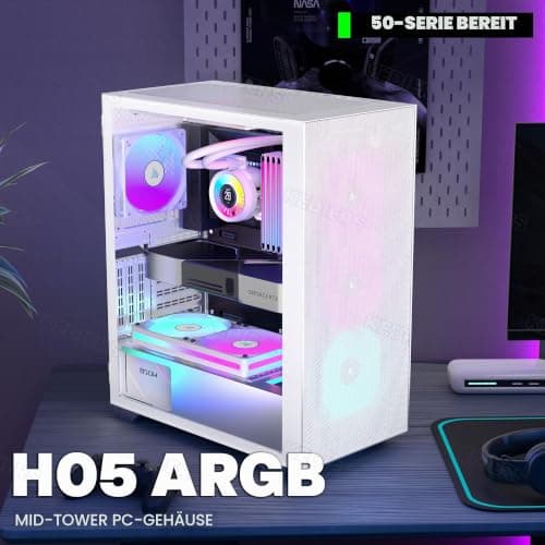 KEDIERS PC-Gehäuse, vorinstalliert 6*PWM ARGB-Gehäuselüfter, ATX Mid Tower, Gaming-Gehäuse mit Öffnung aus gehärtetem Glas, Seitenteiltür, Netz-Computergehäuse,Weiß Bild 4