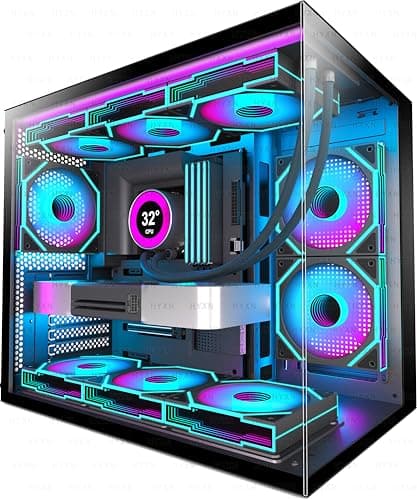 H3(2026) PC Gehäuse ATX – Vorinstalliert mit 6 Infinity Mirror PWM ARGB-Lüftern, Kompakter ATX Dual Kammer Mid Tower Gaming PC Gehäuse, 360MM Rad Unterstützung,mit Type-C 3.2 (Schwarz) Bild 2