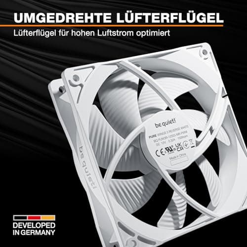be quiet! Pure Wings 3 120mm PWM Reverse White Lüfter Triple Pack, 3 Lüfter enthalten, invertierte Lüfterblätter, hohe Höchstgeschwindigkeit, niedrige Mindestdrehzahl, optimierter Lüfterrahmen Bild 4