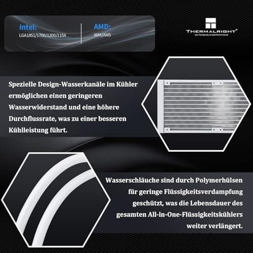 Thermalright AQUA ELITE 240 Weiß ARGB V2 CPU-Wasserkühler, 240 Aio CPU-Kühler, 2xTL-S12W PWM-Lüfter, ARGB-Feinblendeneffekt, für AM4/AM5, Intel LGA1150/1151/1200/1700/1851 240mm White Bild 6