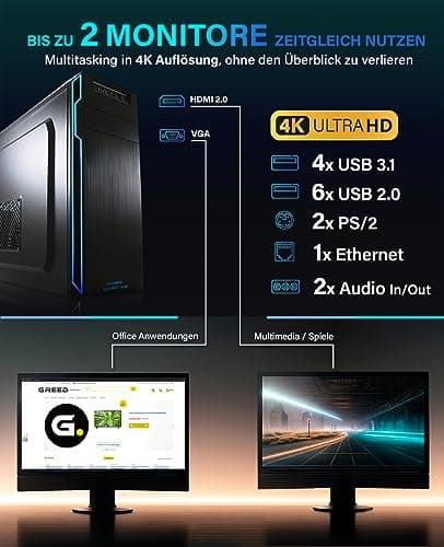 Greed® Multimedia V2 PC mit Intel Core i7 10700F - Schneller Rechner + Computer für Büro & Home Office mit 4,8 GHZ, 16GB RAM/Arbeitsspeicher - 512GB SSD - DVD+RW - USB3.1 - WLAN, inkl. Windows 11 Pro Multi | V2 INTEL Bild 6