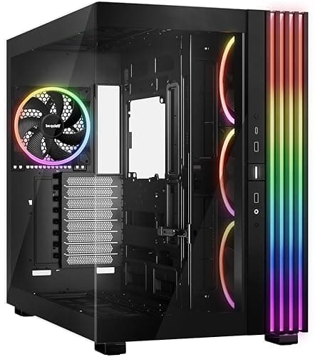 be quiet! Light Base 900 FX Black PC-Gehäuse, atemberaubender Panorama-Blick, Show Case, Dual Chamber Design, massiver ARGB LED-Streifen, 4 Light Wings PWM Lüfter, invertiert und horizontal nutzbar