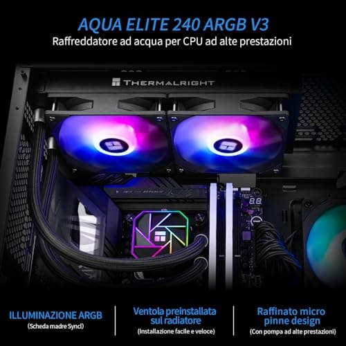 TR AQUA ELITE 240V3, AIO Pumpenkopfgeschwindigkeit bis zu 3300RPM, TL-C12B-S V2×2 PWM Lüfter, für AMD / AM4 / AM5, Intel LGA1150 / 1151/1200 / 2011/1700 CPU-Kühler 240mm 240-BLACK Bild 4