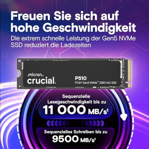 Crucial P510 SSD 1TB M.2 NVMe PCIe 5.0 x4 Gen5, bis zu 11.000 MB/s Lesen, 9.500 MB/s Schreiben, für Laptop und Desktop PC, TLC NAND, Interne Festplatte - CT1000P510SSD8-01 Bild 4