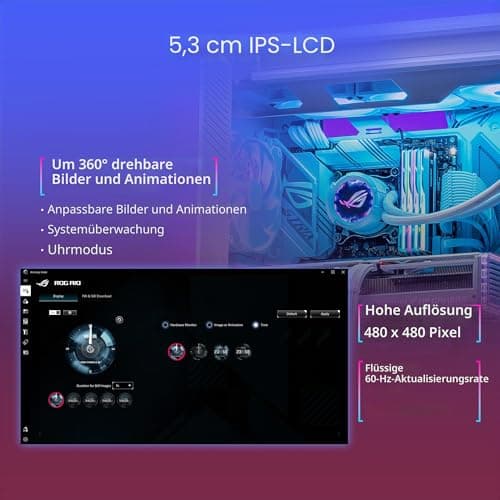 ASUS ROG Strix LC III ARGB LCD White All-in-One Flüssig-CPU-Wasserkühlung (2,1 Zoll IPS-LCD Display, Aseteks Gen7 v2 Pumpe, 3x ROG ARGB-Lüfter, 2200 RPM, 3.92mm H2O, 70,38 CFM, 0dB Technologie, weiß) Bild 4