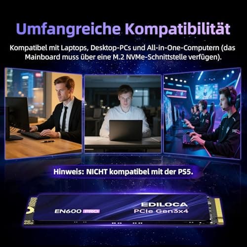 Ediloca EN600 PRO 256 GB Interne SSD PCIe Gen3, NVMe M.2 2280, SLC-Cache, 2800 MB/s Lesen, 2000 MB/s Schreiben, 3D NAND TLC, Internes Solid State Drive, kompatibel mit Desktops und Laptops Bild 8