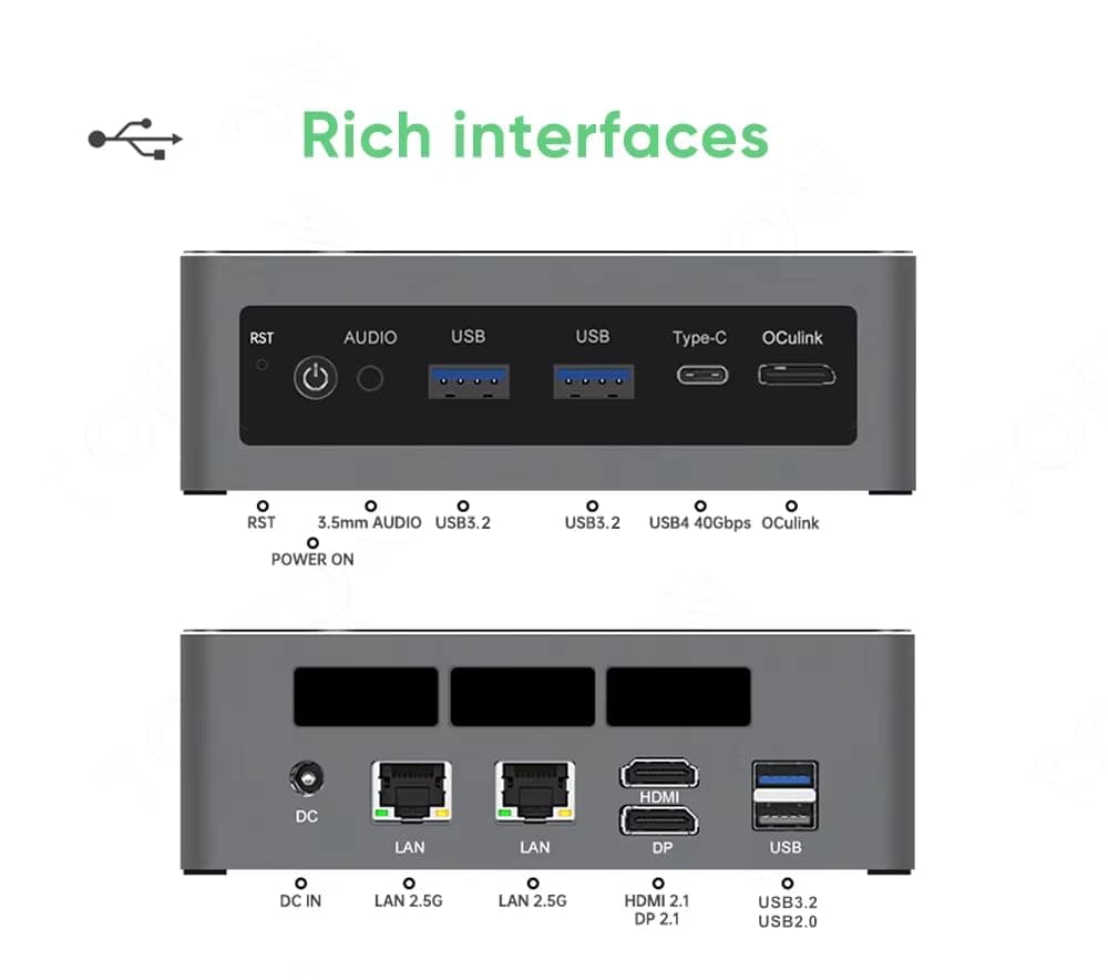 Mini-Gaming-PC Oculink Ryzen AI 9 HX 370 365 PRO 360 USB4 2x2,5G LAN 2X PCIe4 Desktop-Gaming-Computer Win11 WiFi6E Bild 2