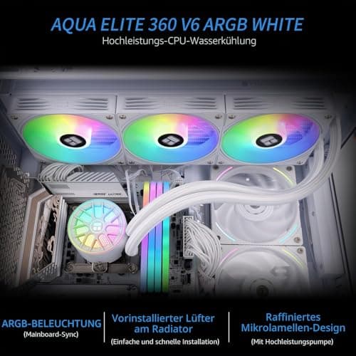 TR -AQUA ELITE 360 V6 ARGB BLACK CPU Flüssigkeitskühler, 360 Kühlreihen, 3 x 120 mm Wasserkühler, AMD:AM4/AM5, Intel LGA115X/1200/2011/1700/1851, CPU Kühler AIO Bild 4