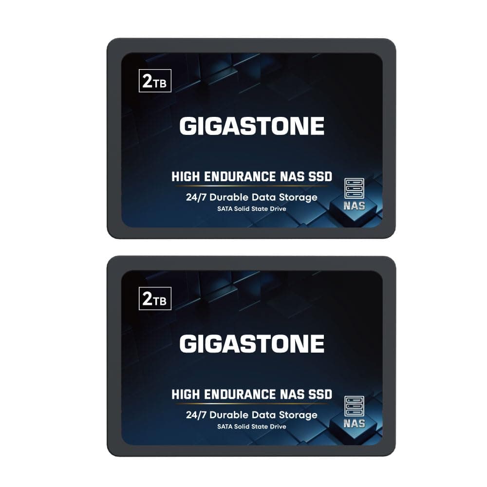 Gigastone NAS Zertifiziert 2TB SSD Festplatte (2er-Pack) TLC Hohe Dauerhaltbarkeit SSD für 24/7 Dauerbetrieb NAS-Systeme RAID 2,5 Zoll SATA III Internes Festkörper-Laufwerk SSD Caching NAS SSD 2TBx2