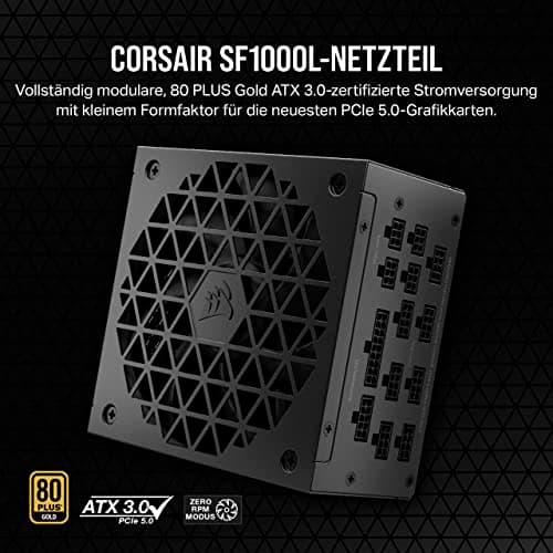 Corsair SF1000L Vollmodulares, Geräuscharmes SFX-Netzteil - ATX 3.1- Und PCIe 5.1-Kompatibel - Leiser 120-mm-PWM-Lüfter - 80 PLUS Gold-Effizienz - Null-Drehzahl-Modus - 105°C-Kondensatoren - Schwarz 1000 Watts Bild 4
