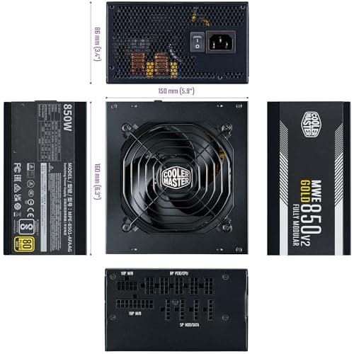 Cooler Master MWE Gold 850 V2 ATX 3.1 Vollmodulares Netzteil – ATX 3.1-Unterstützung, 80 Plus Gold, 850 Watt PC-Netzteil, PCIe 5.1-Verkabelung, 120 mm HDB-Lüfter, Hochtemperaturschwelle 850W Gold ATX 3.1 Bild 6