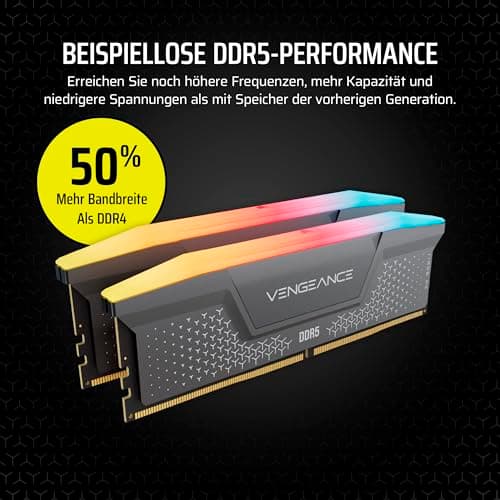 CORSAIR Vengeance RGB RS DDR5 RAM 64GB (2x32GB) Bis zu 6000MHz CL40-50-50-96 1.35V AMD Expo & Intel XMP 3.0 Desktop-Arbeitsspeicher – Grau (CMG64GX5M2D6000Z40) 64GB (2x32GB) 6000MHz Grau Bild 6