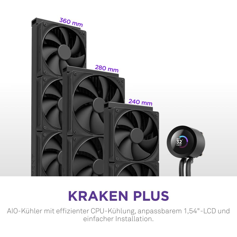 NZXT Kraken Plus 240 – AIO CPU-Flüssigkeitskühler – Anpassbares LCD-Display – Hochleistungs-Lüfter – Kompatibel mit Intel® & AMD® Sockel – Schwarz Bild 3