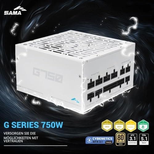 SAMA G750 750 W vollmodulares Netzteil – 80 Plus Gold Zertifiziert | ATX 3.1 & PCIe 5.1 kompatibel | 12 V-2x6-Grafikkarten-Stromstecker, japanische Kondensatoren,kompatibel mit der RTX50-Serie –Weiß G750W Weiß Weiß Bild 4