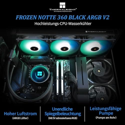 Thermalright Frozen Notte 360 Schwarzer Argb V2 Wasserkühlung CPU-Kühler,360 Spezifikation CPU Flüssigkühler,doppelte PWM-Lüfter,S-FDB-Lager,geeignet für AM4/AM5,Intel LGA 1851/1700/115x/1200/2011 360mm Black Bild 4