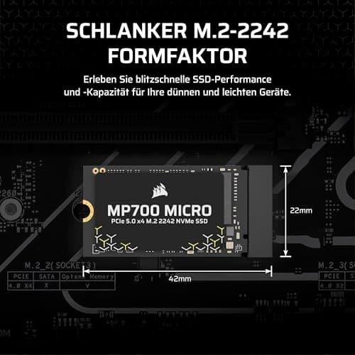 Corsair MP700 Micro 2TB PCIe 5.0 NVMe M.2 2242 SSD – Bis zu 10.000 MB/s Lesen, 8.500 MB/s Schreiben – Gen5 Geschwindigkeit für Laptops & Mini-PCs – Schwarz Bild 4