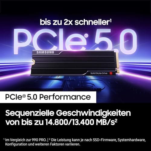 Samsung 9100 PRO Heatsink NVMe M.2 SSD, 2 TB, PCIe 5.0, 14.700 MB/s Lesen, 13.400 MB/s Schreiben, Interne SSD für PC- sowie Konsolen-Gaming und Videobearbeitung, Schwarz, MZ-VAP2T0CW Bild 5