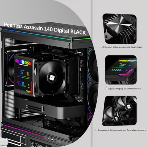 TR-Thermalright Peerless Assassin 140 Digital Black CPU-Kühler,Double Tower mit 6 Heatpipes, DualCPU Lüfter-1850U/min,Obere Abdeckung der Digitalanzeigeplatine-Magnetisch,für AM5,Intel LGA1851/1700 Bild 4
