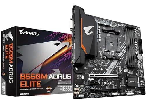 GIGABYTE B550M AORUS Elite Mainboard – AMD Ryzen 5000 CPUs, Micro-ATX Mainboard, 5+3 Phasen VRM, bis zu 4733 MHz DDR4, PCIe 4.0 + PCIe 3.0 M.2, 1GbE LAN, USB 3.2 Gen 1