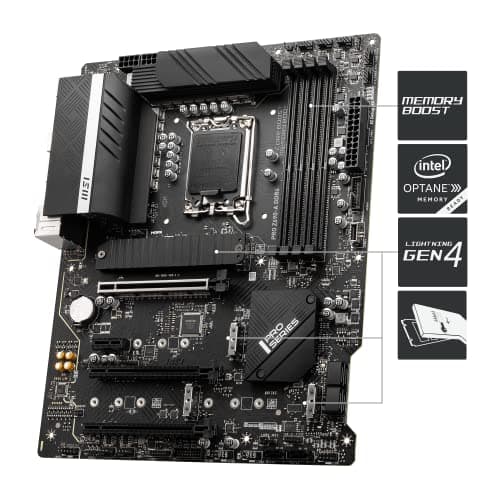MSI PRO Z690-A DDR4 Mainboard ATX, unterstützt Intel Core Prozessoren 12. Generation, LGA 1700, 14 Duet Rail 55A VRM, Memory Boost 5200MHz/OC, 1 x PCIe 5.0 x16, 3 x M.2 Gen4 x4, 2.5G LAN Bild 6