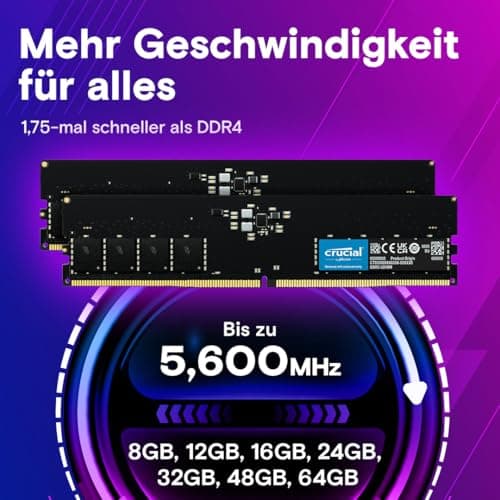 Crucial DDR5 RAM 64GB 5600MHz, PC Computer Arbeitsspeicher, (auch 5200MHz / 4800MHz) CL46 - CT64G56C46U5 5600MHz 64GB Bild 6