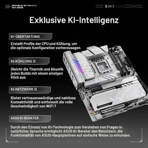 ASUS ROG MAXIMUS Z890 APEX Intel® Z890 LGA 1851 ATX Motherboard, Advanced AI PC-Ready, 22+2+1+2 Stufen, DDR5, WiFi 7, 5G LAN, 3x PCIe® 5.0 M.2, Thunderbolt™ 4, USB Type-C®, AI OC, Cooling & Networking Z890 Apex|AI PC-Ready|White Bild 4